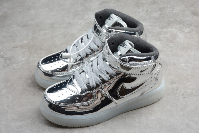 kids nike air force 1 mid wb metallic silver 314197-8500
