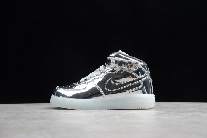 kids nike air force 1 mid wb metallic silver 314197-8500