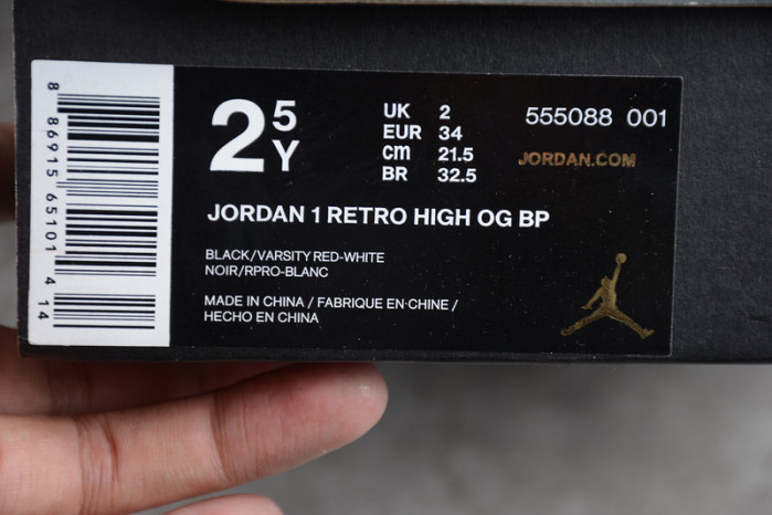 kids air jordan 1 retro high og banned bred black red 555088-001