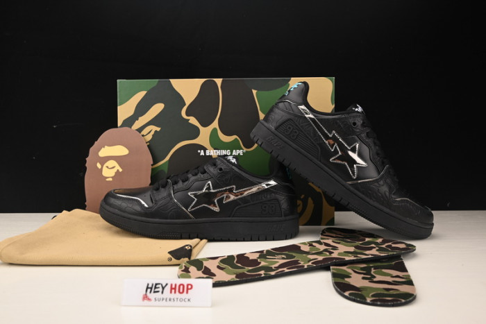 a bathing ape bape sk8 sta black silver hp33-119